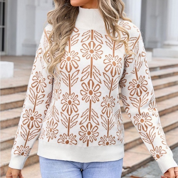 Flower Turtleneck Long Sleeve Sweater pink - Picture 4 of 9